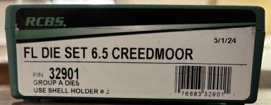 FL Die Set 6.5 Creedmoor + extra reserve decap pinnen